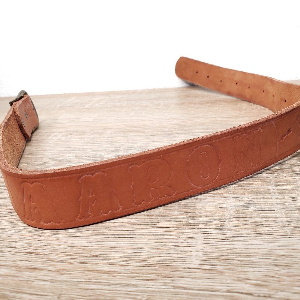 VINTAGE Kids Western Leather Belt "Aaron" Horses, Horseshoe Design